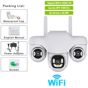 V380 Pro Three Lens Outdoor CCTV Camera Night Vision Two-Ways Wireless Security 10X Zoom Waterproof