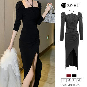 ZY.HT EraVogue เดรสผู้หญิง เดรสรัดรูป เดรสล้องคอ เดรสไปงานแต่ง เดรสยาว เดรสสีแดง เดรสผ้าฝ้าย เดรสแขนยาว เดรสเซ็กซี่ เดรสเกาหลี เดรสออกงาน 9410