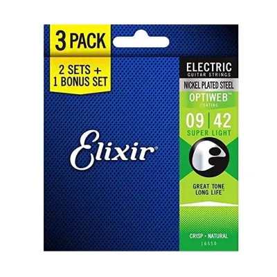 Elixir Strings 16552/16550 Plated Steel Electric Guitar Strings with Optiweb Coating Set of 3