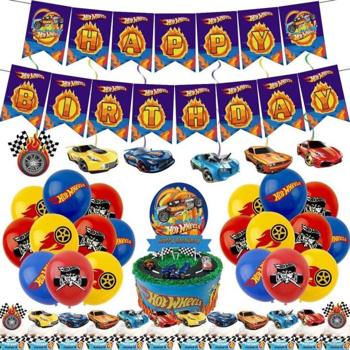 vm2 Hot Wheels Theme Happy Birthday Party Decorations Set Cake Topper ...