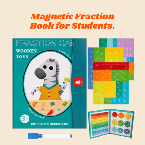 Educational Book - Magnetic Fraction Toy with Wooden Pieces and Bars- For Early Math Learning