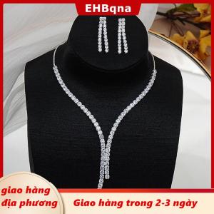 [COD] EHBqna 3PF Ship within 24 hours 2pcs đơn giản hình học Zircon Vòng cổ bông tai Kit cho phụ nữ cưới cô dâu trang sức Bộ phụ kiện Quà Tặng