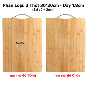 Combo 2 Chiếc Thớt Tre Thái Đồ Sống Và Đồ Chín Thớt Gỗ Tre Tự Nhiên Kháng Khuẩn Chống Mốc Không Mùn Có Tay Cầm Khuy Cài Amalife