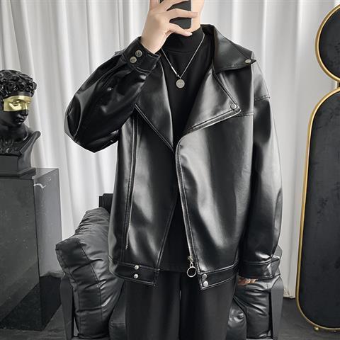 Spring and autumn new Hong Kong fashion brand leather jacket jacket men s Korean version ins loose solid color PU leather jacket top