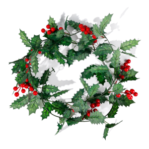 2M DIY Artificial Leaf Vine Red Berry Christmas Simulation Vine Leaf Wreath Plant Christmas Tree Hanging Home Christmas Decoration
