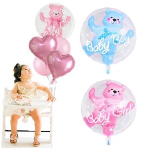 NCUMBE Baby Shower 24inch 4D Foil Transparent Double Bubble Balloons Bear Globos Party Supplies