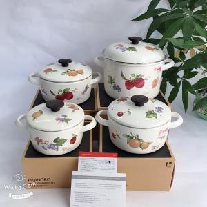 Nồi tráng men cao cấp Nhật Bản Fujihoro hoa văn trái cây nhập khẩu Thái Lan bảo hành 2 năm dùng được bếp từ( 16cm / 18cm / 20cm / 20cm DW )