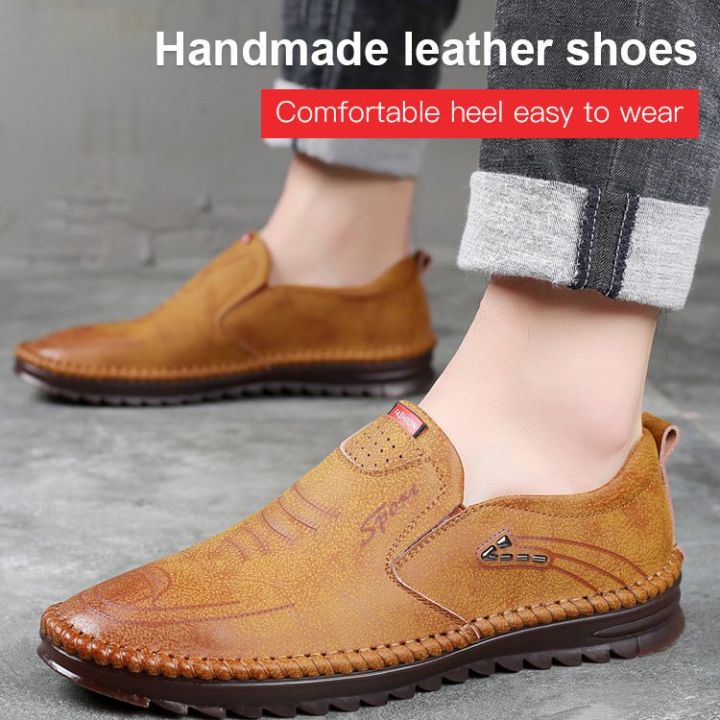 Handmade Casual Leather Shoes for Men Versatile men's casual leather shoes  with soft soles Lazada PH