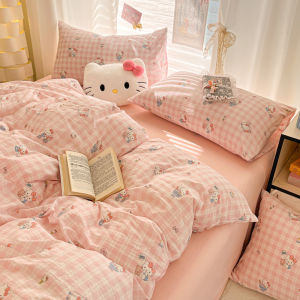 3/4in 1 Bộ vỏ chăn ga gối Sanrio Jacquard thân thiện với da flatsheet/trang bị bộ kitty/giai điệu đơn/siêu đơn/Nữ Hoàng/Vua