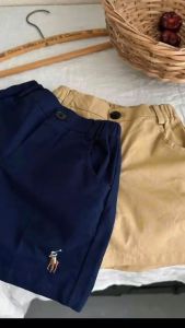 BOYS OOTD FORMAL SHORTS EMBROIDED LOGO   WHITE KHAKI AND NAVY 1-7YO - VN A508