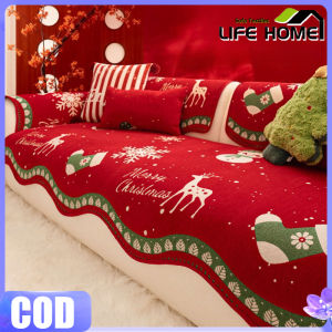 1 2 3 4 Seat Joyful Christmas Sofa Mat Alien Four Seasons Universal Fixed Anti Slip Sofa Cover Cloth Red Straight Seat Cushion