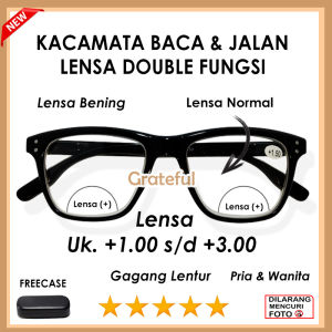 NEW - Kacamata 2 fungsi -  Lensa Baca Jalan BIFOCAL Ukuran (+)1.00 sampai (+)3.00 PRIA WANITA Frame Hitam Kotak Engsel Per - KACAMATA DOUBLE FUNGSI MURAH- FREE KOTAK