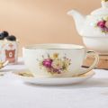an Porcelain Tea for One, Vintage Floral Teapot and Saucer Set, Gold Trim Floral Teapot, Tea Cup with Saucer Set. 