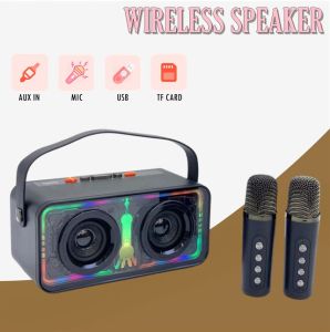 QIXI SK-2065 RGB Super Bass Sound Wireless Bluetooth Karaoke Speaker Multiple Functions with Dual Wireless Microphone