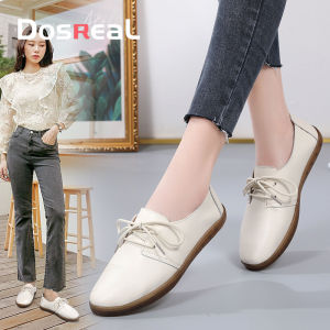 DOSREAL Spring Autumn Women Shoes Genuine Lace-up Leather  Women Oxford Shoes WhiteBlack flats shoes Ladies casual ladies driving shoes