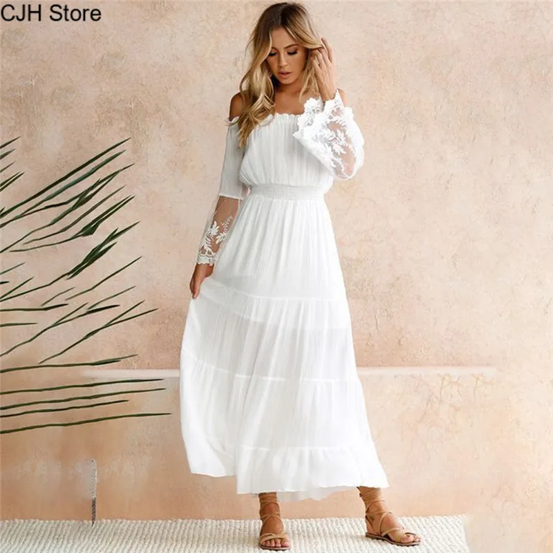 CJH Store Women White Beach Strapless Long Sleeve Loose Off