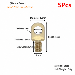 GORGE 5Pcs M3-M10 Bu lông mắt bằng đồng thau Đồng Đồng thau Bu lông vòng nâng Có lỗ Vít trụ đồng để treo đèn cây bằng dây cáp