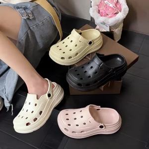 [Free Shipping] WomenS Summer 2025 New Style Perforated Shoes Non-Slip Odor-Resistant Thick-Soled EVA Toe-Cap Sandals For Outdoor Wear