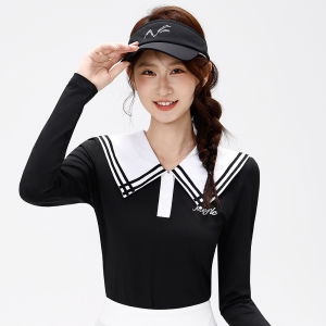 New Autumn-winter Style Golf Womens Long-sleeved Button-down T-shirt With Color-block Design Fashionable High-end Elegant Fitted Quick-drying Breathable and Comfortable Elastic Outdoor Leisure Sports Set Skirt