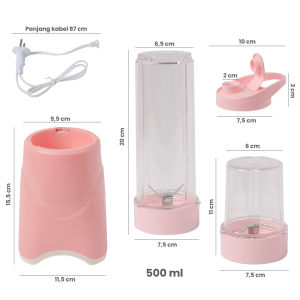NexXio Blender Buah 2IN1 Multifungsi Dengan 4 Mata Pisau Blender Juicer 500ml Pink Praktis 300 Watt