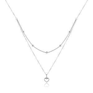 BAMOER Genuine 925 Sterling Silver Heart Pendant Necklace for Women Silver Double Layers Female Necklaces Fine Jewelry BSN168