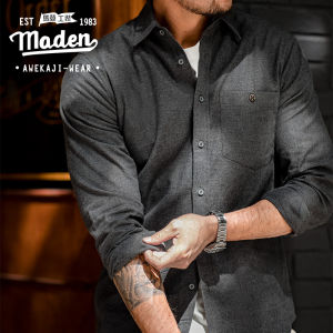 MADEN brand tooling style 2025 autumn new style men young gentleman party American casual flannel cotton shirt grey business commuting woolen mens long sleeve shirt