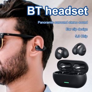 🎧【Readystock】 + FREE Shipping 🎧 Wireless Ear Clip Bone Conduction Headphones Bluetooth 5.3 Ear Clip on Ear Earring Sports Earphones Earbud Hooks with Mic