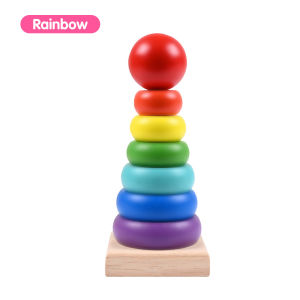 BEVAVAR Balok Susun Anak Rainbow Tower Kayu / Mainan Edukasi Anak / Mainan Kayu Susun / Menara Donat