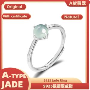 Timeswind phụ nữ S925 Bạc ngọc bích tự nhiên ánh sáng màu xanh lá cây Nhẫn hở hạt tròn với giấy chứng nhận
