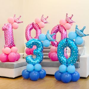 JPTD Blue Pink Number Birthday Party Number Balloon Star Print 32in 0-9 Foil Balloon Photo Prop Aluminum Film Zoo Theme Decoration Graduation