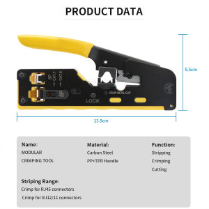 🏡【ApeaxFortis】Multi Function CAT7 Through Hole Network Crimping Tool Yellow Universal Crimper for RJ45 8Pin EZ RJ45 and Normal RJ45 RJ11 6Pin CAT7 CAT6 CAT5 Cable Crimping Pliers with Trim and Strip