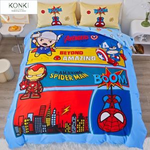CNY Sales Hello Bobo Cartoon Marvel Avengers 100% Cotton Quilt Cover Set Super Single Queen King Fitted Sheet Kids Bedding Set Cadar Sarung Selimut