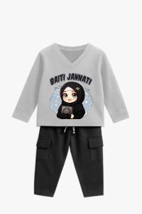 Setelan Baju Anak Perempuan Baju Karakter Islami Lucu Celana Cargo Kekinian 3-12 Tahun