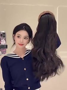 Long Curly Hair Wig Headband Womens U-Shaped Half Headgear-Style Big Wave Hair Hoop Wig