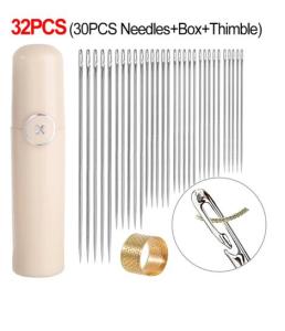 32 cái kim mù người cao tuổi kim-side lỗ kim khâu Thép không gỉ kim khâu S threading needles DIY Bộ công cụ may