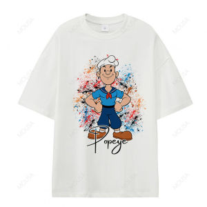 เสื้อยืด Oversize ลายกราฟิกแฟชั่น Popeye สไตล์สายแฟ Street ใส่เท่ทุกโอกาส ผ้านุ่มคุณภาพดี 68327#