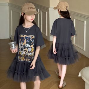 Girls Summer New Fashionable Big Kids Dress High-end Childrens Summer Princess Dress Set