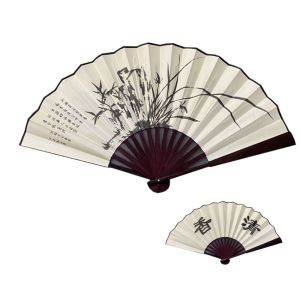 MAOMEI HOUSE Tay cầm bằng tre Quạt gấp Phong cách Retro Trung Quốc Vải lụa Quạt tre Trang trí Tranh Truyền Thống Trung Quốc Quạt tay Cho mùa hè khiêu vũ hàng ngày