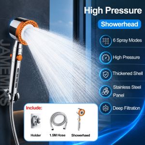 High Pressure Shower Head 6 Modes Water Saving Shower Nozzle with One-Key Stop Thickened Shell for Bathroom