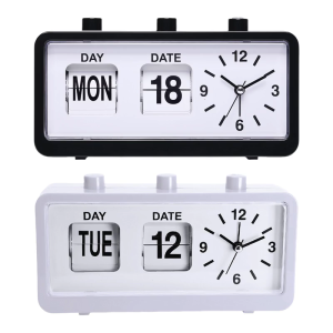 Retro Mechanical Alarm Clock Vintage Desktop Flipped Clock with Calendar Date Day Time Display Home Office Table Decors