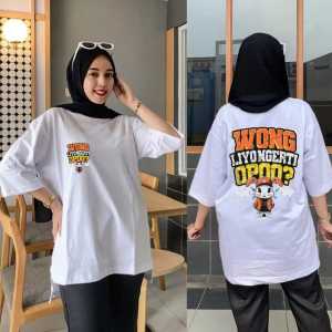Kaos Wanita Lengan 7/8  Motif Wong Liyo Ngerti Opo Model Oversize Ukuran L XL Dan XXL