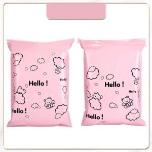 50Pcs Purple Color Plastic Logistics Mailing Bag HELLO Bear Printing Courier Mail Bag Self Seal Express Party Gifts Storage Bags2026