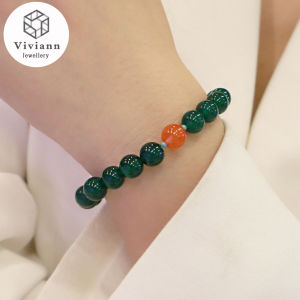 Viviann Original Green Agate Bracelet Vintage Pink Strawberry Vermilion Bracelet Chinese Style Jewelry Beads Bracelet for Women Charms Turquoise Stretch Bracelets Wristband For Women