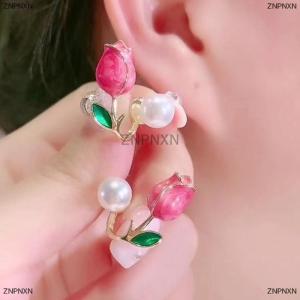 [COD] ZNPNXN Korean Light Luxury Tulip Imitation Stud Earrings For Women Two Ways To Wear Ear Studs for Girls Daily Party Jewelry