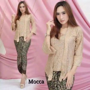 Riantidailly Setelan Baju Kebaya Brokat Kutubaru Wanita Modern Terbaru Lengan Panjang Kebaya / Kutu Baru Bali Perempuan remaja Kondangan Wisuda Modern / Set Kebaya Kutu Baruk Rok Lilit Batik / Atasan Kebaya Kutubaru