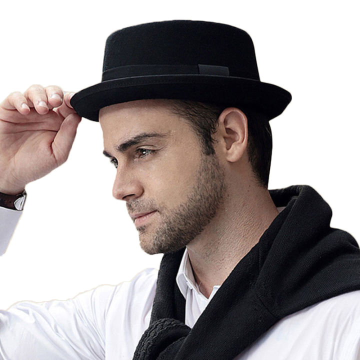 Black Wool Wide Brim Bowler Trilby Fedora Hat FS Black Wide Brim