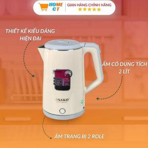 Bình đun siêu tốc Inox 2 lớp 2 Lít Osako OSA-230 lòng ấm nguyên khối công suất 1500W sôi nhanh tiết kiệm điện - HOME CT