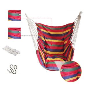 ANGY Colorful Stripe Dormitory Hammock Chair Thicken Comfortable Outdoor Hanging Chair Sturdy with Storage Bag Garden Swing Seat Indoor Use