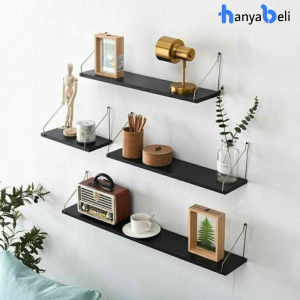 Rak Dinding Tempel Kayu Besi Gantung Rak Dinding Kayu Besi Serbaguna Hiasan Kamar Dekorasi Rumah Storage