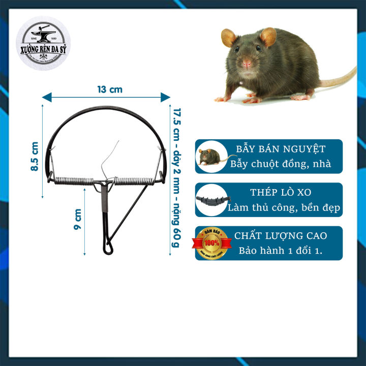 Bẫy Chuột Bán Nguyệt, Bẫy Kẹp Chuột Loại Tốt, Bẫy Chuột Kẹp Đa Sỹ Rèn Từ Thép Nhíp Xe Siêu Bền